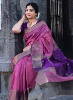 Linen Pink Casual Wear Weaving Saree